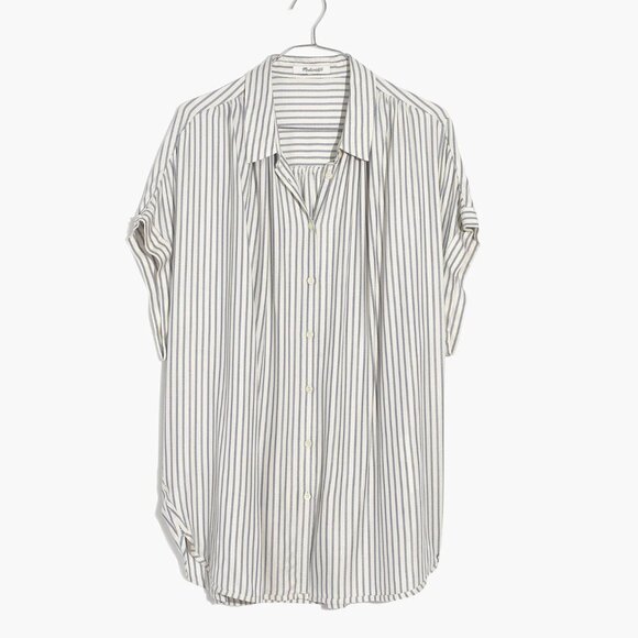 Madewell Central Shirt Blue White Stripe Short Sleeve Button Down M - Picture 12 of 12